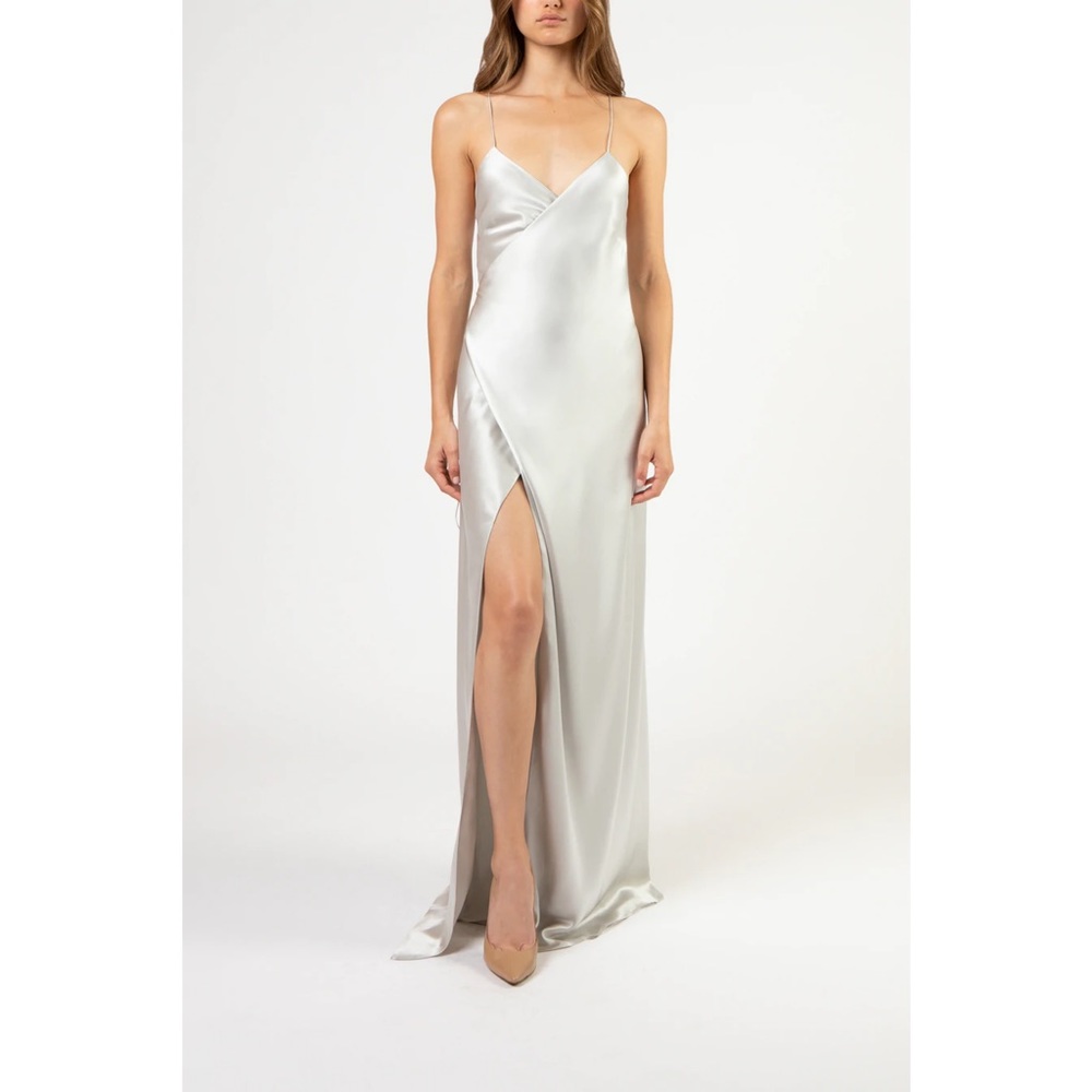 NWT Michelle Mason Strappy Wrap Gown - Platinum sizes 2 & 4